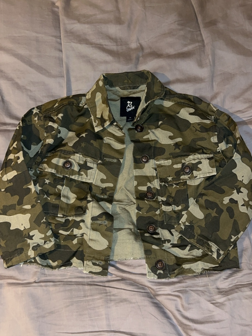 Girls Camo Button-Front Shacket - Olive Green